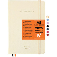 NEORAH - A5 2025 DATED WEEKLY PLANNER - Accomplish - Includes Yearly | Monthly | Weekly + Notes Layout with 12 Month Budget Tracker | Habit Tracker Wheel | Gratitude Journal | Track Goals - Accomplishments | Things to Do | Passion | Password Log | Track Birthday Anniversary | Extra Notes | 2025 Productivity Planner Diary with Dates - Planner for Work & Study (Size 21.0 x 14.8cm) | Dated Weekly Planner-HARDCOVER | (After Glow) [STICKERS SOLD SEPERATELY]