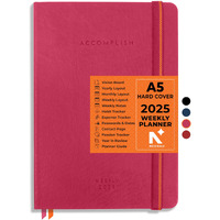 NEORAH - A5 2025 DATED WEEKLY PLANNER - Accomplish - Includes Yearly | Monthly | Weekly + Notes Layout with 12 Month Budget Tracker | Habit Tracker Wheel | Gratitude Journal | Track Goals - Accomplishments | Things to Do | Passion | Password Log | Track Birthday Anniversary | Extra Notes | 2025 Productivity Planner Diary with Dates - Planner for Work & Study (Size 21.0 x 14.8cm) | Dated Weekly Planner-HARDCOVER | (Pink) [STICKERS SOLD SEPERATELY]