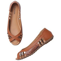 Marc Loire Women s Tan Peep Toe Slip-On Flats Ballerina Shoes, 6 UK