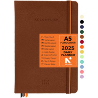 NEORAH  A5 - 2025 |512 Pages | DAILY Dated ACCOMPLISH Planner -HARD COVER | Includes Dated Yearly Layout | Monthly Layout |Weekly + 24hrs Hourly Layout | 365 Daily Journal Pages | 12 Month Budget | 12 Month Habit Tracker Wheel | Track Goals | Things to Do | Health | Priorities | Affirmations | Accomplishments | Gratitude Journal -12 Month Productivity Pro Planner Diary with Dates for Work, Study Size: (21.0 x 14.8 cm) | (Brown) [STICKERS SOLD SEPERATELY]