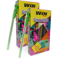WIN Smoothie Ball Pen | 0.7mm Tip Size | Firm Grip For Comfortable Writing | Fluorescent, Lightweight & Colourful Body Design | Use & Throw Ball Pen | Blue Ink, Set Of 20 Ball Pen x Pack Of 2