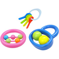 Little Innocents BPA-Free Non Toxic Colorful Plastic 2 Shake & Grab Rattles & 1 Soothing Key Teether for Babies & Infants, Early Age Toys for New Borns(3Pcs-Multicolor)