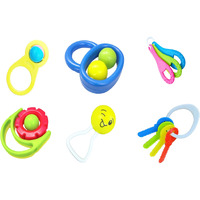 Little Innocents BPA-Free Non Toxic Colorful Plastic 4 Shake & Grab Rattles & 2 Soothing Tennis & Key Teether for Babies & Infants, Early Age Toys for New Borns (Set of 6, Multicolor)