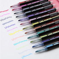 AMINIT Double Line Chisel Point Pens,12 Colors Self-Outline Metallic Glitter Markers Stationery for Gift Card Writing, Drawing