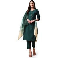 EthnicJunction Women s Solid Mirror Work Chinon Straight Kurta Pant with Sequence Ombre Dupatta (SKD14-Chinon 3D-Green_2XL_Green)