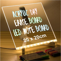 Parssufy 3D Acrylic Dry Erase Board with Light up Dry Erase Board with Stand as a Glow Memo LED Letter Message Board with 13 Pens (20X20 CM)
