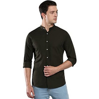 Dennis Lingo Men s Solid Chinese Collar Green Casual Shirt(CC201_GREEN_L)