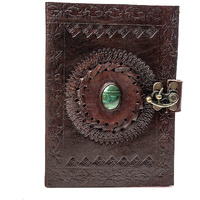 ALCRAFT Real Leather Green Stone Brown Embossed Handmade Diary with Metal Lock -Size of (H) 7*(L) 5* Brown
