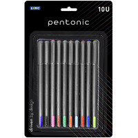 Pentonic 1.0mm Ball Pen Blister Pack | Grey Body | Pink,Green,Orange,Brown,Lime Green,Purple,Turquoise Blue,Blue,Grey,Red Ink | Set of 10 Pens