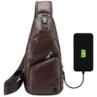 Elios Men s PU Leather Multipurpose Daypack Shoulder Sling Bag Chest Crossbody Shoulder Chest Travel Bag with USB Charging Port Black