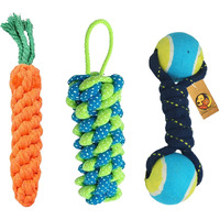 Foodie Puppies Dog Chew Cotton Rope Toys 3in1 Combo for Small Dogs & Puppies (Dual-Tennis + Carrot + CornStick Rope) Knotted Cotton Chew Dog Toy for Playing, Teeth Cleaning & Training (Color May Vary)