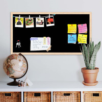 ArtzFolio Greys Family Black Colour | Bulletin Board Notice Pin Board | Vision Soft Board Combo with Thumb Push Pins & Sticky Notes | Natural Brown Frame | 36 x 18 inch (91 x 46 cms)
