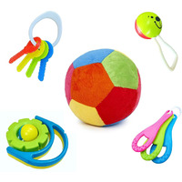 Little Innocents Plastic Bpa-Free Non Toxic Toddler Baby Rattles 5 Mutli Set With Ball, Multicolor