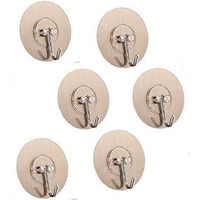Adtala Waterproof And Oil Proof Nail-Free Adhesive Plastic Round Wall Hooks And Ceiling Hanger (Transparent, 13.2Lb Max, Code-127) -6 Pieces