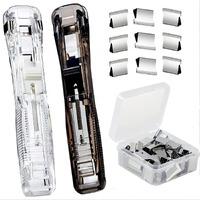 Tcco Enterprise Portable Handheld Paper Clam Clip Dispenser With 50 Stainless Steel Metal Refill Clips, Reusable Paper Clip Set Binder Clips Paper Clamps, Paper Clipper For Desk Document Office Home School [ 1 Pcs Stapler + 50 Clips ]