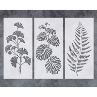 G Gss Designs Wall Art Green Leaf Painting Wall Stencil (3 Pack)-Plants Stencils For Painting On Wall Canvas Furniture Floor Fabric(8X17Inch)-Reusable Stencils Template For Artwork Painting (Sl-080)