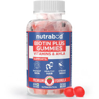 Nutrabud Biotin Hair Gummies For Women, Men | No Added Sugar | For Healthy Hair Growth, Skin Glow & Strong Nails | Strawberry Flavor Veg Gummy Bear Supplement - 60 Count (Pack Of 1)