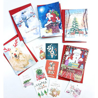 Anujarusiya Christmas Greeting Cards Pack Of 5 | 8 Gift Tags | Digital Print Of Cheerful Holiday Watercolor Illustration | Made On Imported Paper | Each Card Comes In A Red Envelope | 4"X6"