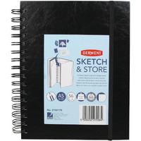 Derwent Sketch And Store Hard Back Sketch Book With Storage Pocket, Elasticated Strap And Wirebound Spine (A5 Portrait)