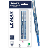 Luxor Schneider Lx Max Roller Ball Pen, Pack Of 2 - Blue, Needle Tip, 0.5Mm, 100% German Technology, 1000+ Mtrs Writing Length, Waterproof Ink, Ideal For Students & Professionals