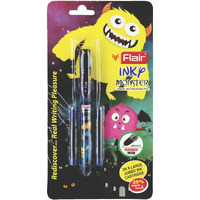 Flair Inky Series Monster Liquid Ink Fountain Pen Blister Pack | Rounded Nib With Iridium Tip | Attractive Body | 2 Pieces X-Large Jumbo Cartridges With Each Pack | Blue Ink, Pack Of 3