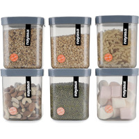 Nayasa Fusion 1000 Ml Bpa Free Food Grade Airtight Kitchen Storage Stackable Containers - Set Of 6 | Grey
