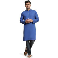 Skavij Mens Cotton Casual Wear Modern Kurta Shirt For Everyday Use Yoga Outfit Royal Blue_Xx-Large