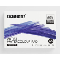 Factor Notes Artist Watercolour Pad: 30% Cotton, 300 Gsm, Cold Pressed, Acid-Free Tearable Paper (A5), Oil Paint