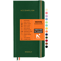 Neorah - 2025 Accomplish Undated Planner - Petite | 12 Month Productivity Planner Diary Without Dates | Weekly | Monthly | 12 Month Budget Tracker | Gratitude Journal | Track Goals | Accomplishments | Things To Do | Habit Tracker Wheel | Passion | Password Log | Track Birthday Anniversary | Extra Notes - Planner For Pro Journal Notebook (Size 21.0 X 10.5Cm) | Undated Hardcover Planner (Dark Green)