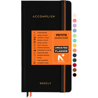 Neorah  2025 Undated Accomplish Planner - Petite | 12 Month Productivity Planner Diary Without Dates | Weekly | Monthly | 12 Month Budget Tracker | Gratitude Journal | Track Goals | Accomplishments | Things To Do | Habit Tracker Wheel | Passion | Password Log | Track Birthday Anniversary | Extra Notes - (Size 21.0 X 10.5Cm) | Undated Hardcover Planner (Black)
