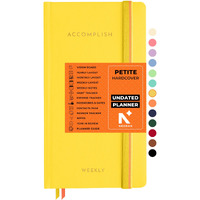 Neorah  2025 Accomplish Undated Planner Diary - Petite | 12 Month Productivity Planner Without Dates | Weekly | Monthly | 12 Month Budget Tracker | Gratitude Journal | Track Goals | Accomplishments | Things To Do | Habit Tracker Wheel | Passion | Password Log | Track Birthday Anniversary | Extra Notes - Planner For Pro Journal Notebook (Size 21.0 X 10.5Cm) | Undated Hardcover Planner (Yellow)