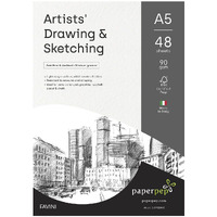 Paperpep Artists' Sketching & Drawing Paper 90Gsm A5 Pack Of 48 For Sketching & Drawing With Pencil, Charcoal, Graphite, Redchalk Pastel, Chalk, Oil Pastel & Wax Crayon For Artists' & Amateurs