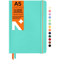 NeorahA5 Squared Classic Notebook -110 Gsm (210X148Mm)-Hardcover Checked Journal| Include Silk Book Marks |Backpocket |Sticker Label |Office Notebook Journal 160Pages |Completely Handmade (Teal)