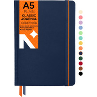 Neorah  A5 Plain Classic Notebook -110 Gsm (210X148Mm) -Hardcover Unruled Journal| Includes Silk Book Marks | Backpocket |Sticker Label |Journal Box- Office Notebook Journal 160Pages | Completely Handmade (Dark Blue)