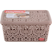 Nayasa Flower Storage Box Medium | Plastic Basket With Lid | Multipurpose Basket With Lid | Organizer Basket With Lid | Brown