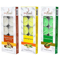 Ampliscent Tea Lights Candles Aromatherapy Candle Natural Soy Wax For Candle Holder Set (Lemongrass + Aromatherapy + Sandalwood Vanilla) - Pack Of 3, 30 Candles