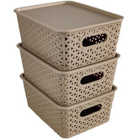 Homestrap Set Of 3 Plastic Storage Organizers/Baskets With Lid For Kitchen, Clothes, Multipurpose Vegetables, Toys, Books, Office, Stationery, Wardrobe(Small| Biscuit)