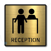 Vertical Root Inc Premium Brush Finish Gold Acrylic Reception Desk Door Sign Easy To Mount 3M Self-Adhesive Tape 5.8 Inch Signage For Resort Hotel Office Corporate Society Hospital Business