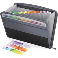 Nisun 13 Pocket Expanding File Folder With Sticky Labels, Letter/A4 Paper Accordion File, Document Organizer With Zipper Closure, Certificate File For School Home Office (Grey-Black, 34 * 3.5 * 27Cm)