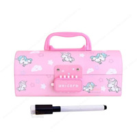 Manaki Enterprise Plastic Kids Pen&Pencil Box|Suitcase Style Password Lock Pencil Case,Multi-Layer Pencil Box,Boys,Girls,Stationary Organizer Case For Kids,Return Gift For Kids (Unicorn-Pink)