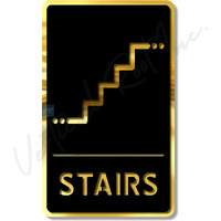 Vertical Root Inc Stairs Black Gold Self Adhesive Sign 5.5 Inch By 9 Inch, Mall Business Stores Cafe Shop Corporate Hospital Hotel School Office