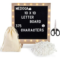 Climberty 10X10 Inches Felt Letter Board With Led Lights For Sign Message, Announcement, Wall Decor, Changeable Message Board With Stand, 340 White Letters & Symbols, Scissors And Drawstring Bag