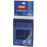 Flair Carbonix Blu Ball Pen Wallet Pack | 0.7 Mm Tip Size | Low-Viscosity Ink With Double Writing Length | Smudge Free Writing, Attractive Body Graphics | Blue Ink, Pack Of 10 Pens