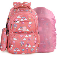 Chris & Kate Polyester Multi-Print School Backpack For Boys And Girls - Ideal For School, College, Casual Use - Includes Free Stationery Pouch And Rain/Dust Cover