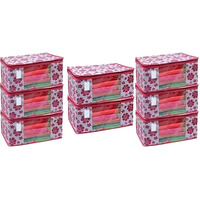 Acnos Premium Brand Metalic Pink Chain Flower Design 8 Piece Non Woven Large Size Saree Cloth Cover Set Pack Of 8 Pink And White