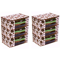 Acnos Premium Brand Metalic Brown Flower Design Brown Chain 12 Piece Non Woven Large Size Saree Cloth Cover Set Pack Of 6