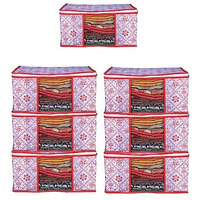 Acnos Premium Metalic Red Design White Chain 7 Piece Non Woven Large Size Cloth Cover Set Pack Of 7