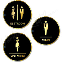 Vertical Root Inc Premium Black & Gold Finish Acrylic Restroom Men Women Door Sign 5.8 Inch X 5.8 Inch Easy To Mount Self-Adhesive Tape Signage For Hotel Office Hospital Business Etc.