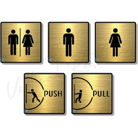 Vertical Root Inc Premium Brush Gold Finish Acrylic Restroom, Men, Women,Push & Pull Door Sign Easy To Mount 3M Self-Adhesive Tape Signage For Hotel Office Corporate Business.