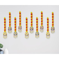 Jh Gallery Wool Handmade Artificial Marigold Fluffy Flowers Hanging For Home&Office Decoration|Temple Pooja Room Decoration|Balcony Decoration|Artificial Flower Backdrop For Decoration|Pack Of 10